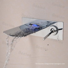 Chrome Wall Mounted Single Lever No Battery Twin Colors LED Waterfall Basin Bath Faucet Mixer Taps